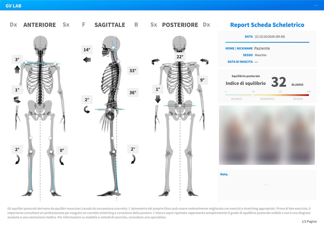 Esempio di report Moti Physio: scheda scheletrica